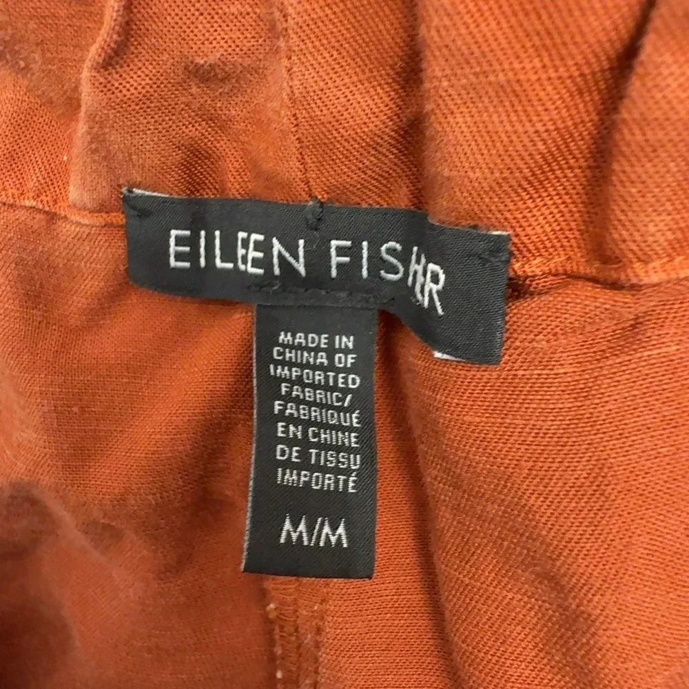 Eileen Fisher Pants Womens M Orange Tencel Linen Cropped Elastic Waist Casual
